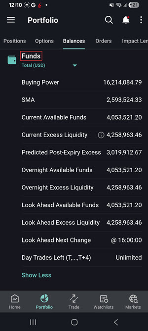 The funds detail on the Android Phone